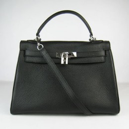 Hermes Kelly 32Cm Togo Leather Handbag Black Silver